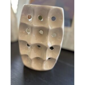 Unique Geometric Design Creamy White Glazed Vase. 8" Tall